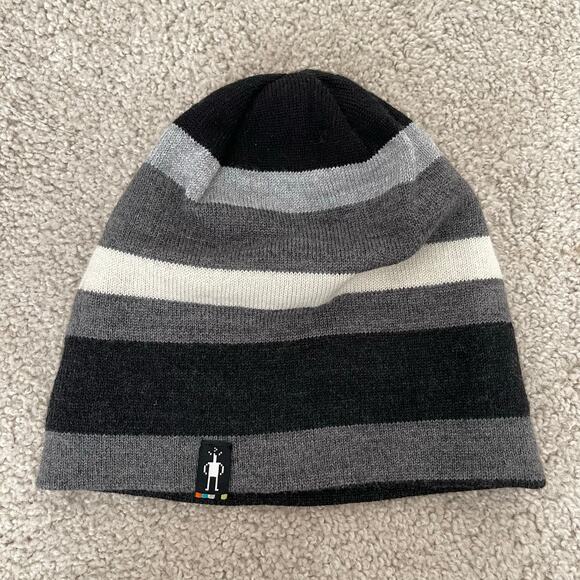 Smartwool Gray Black Reversible Wool Beanie Hat - Picture 1 of 6